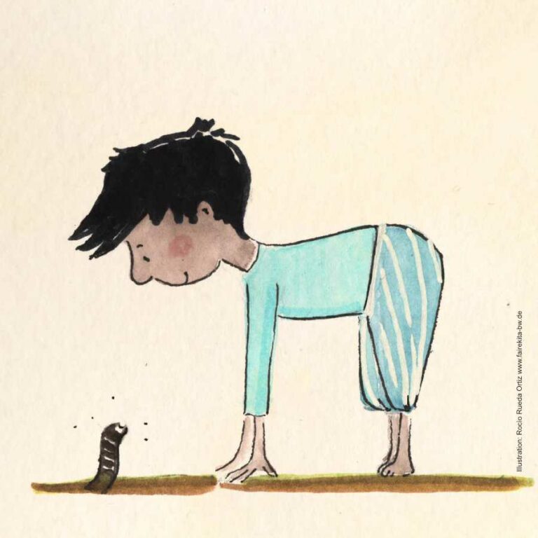 Illustration von einem kleinen Jungen, der eine Yoga-Übung macht
