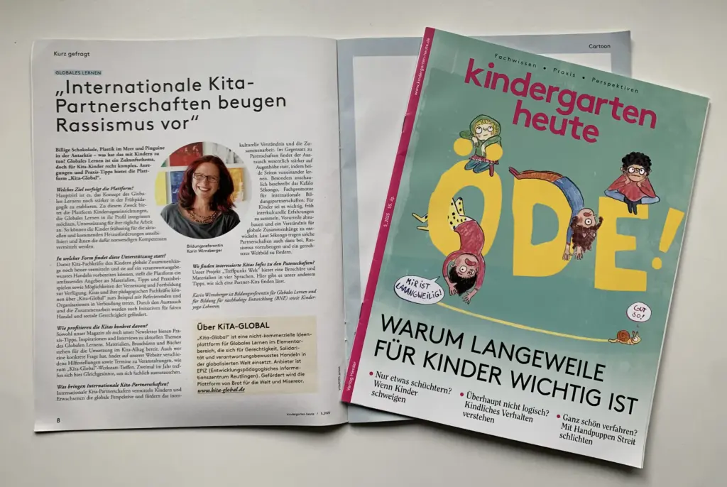 Ein Foto vom Artikel und dem Cover der Zeitschrift "Kindergarten heute"
